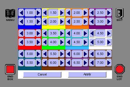 This button allows you to adjust the weight range for each crate.